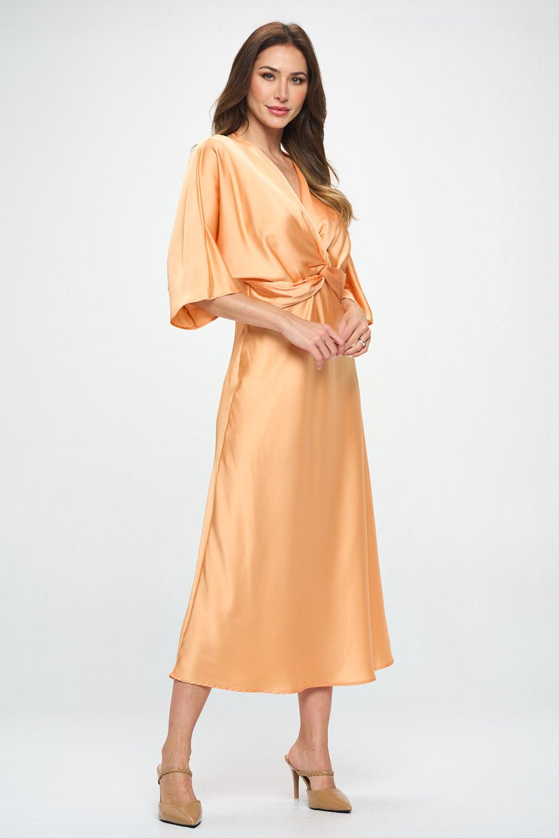 Satin Stretch Solid Dress with Front Twist - Shellcreations