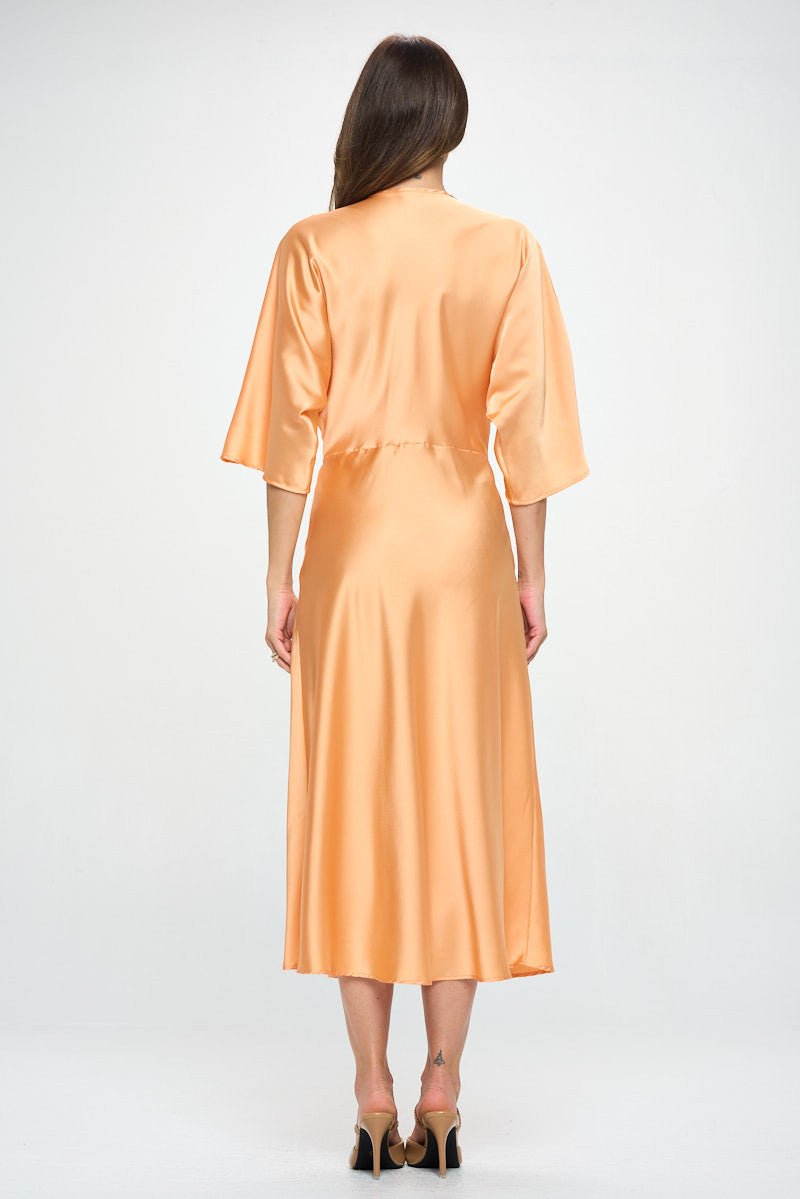 Satin Stretch Solid Dress with Front Twist - Shellcreations