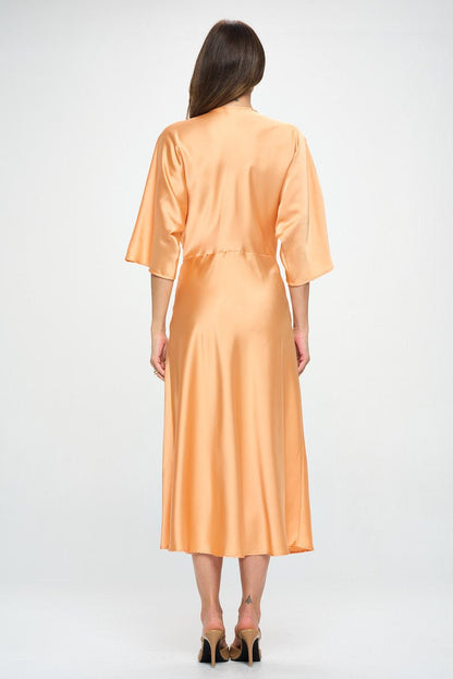 Satin Stretch Solid Dress with Front Twist - Shellcreations