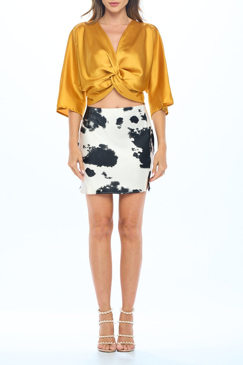 Satin Vibrant Short Sleeve Top with Front Twist - Shellcreations