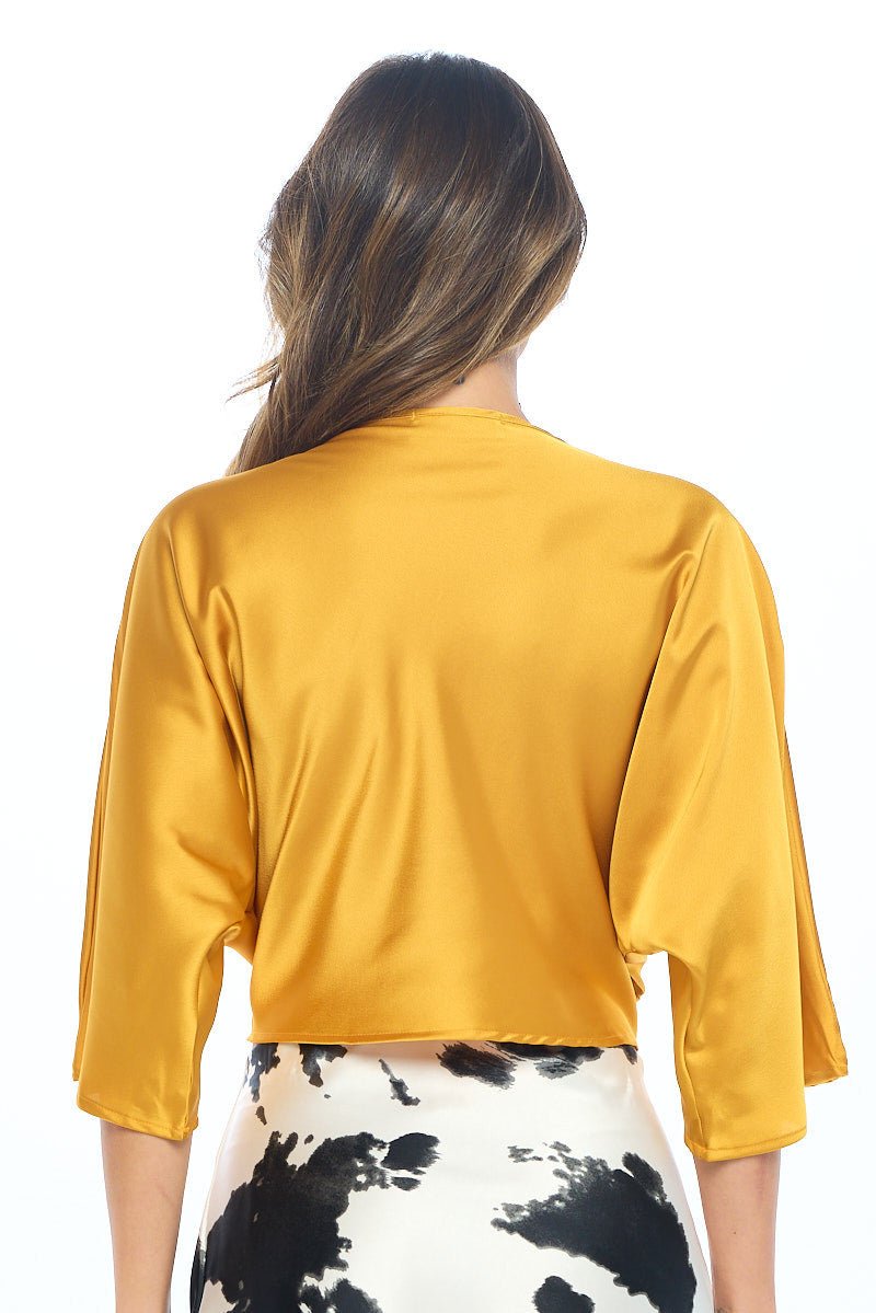 Satin Vibrant Short Sleeve Top with Front Twist - Shellcreations