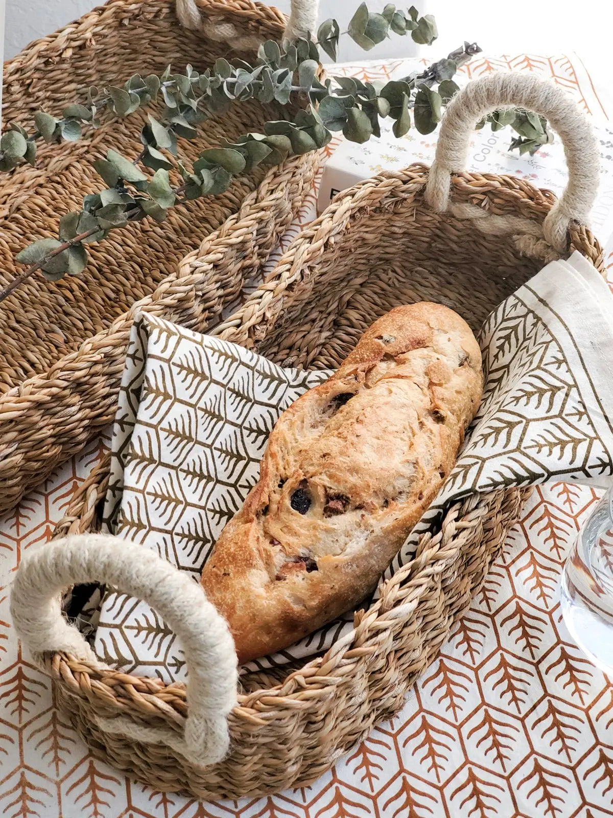 Savar Bread Basket with White Handle - Shellcreations