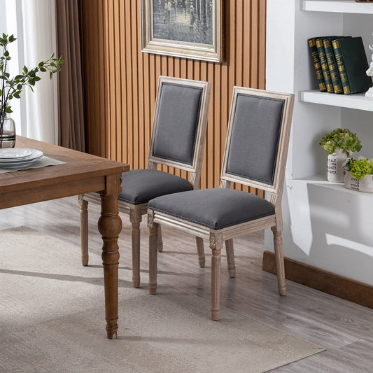 Set of 6 French Country Farmhouse Dining Chairs, Square Backrest, Upholstered, Solid Wood Leg - Shellcreations