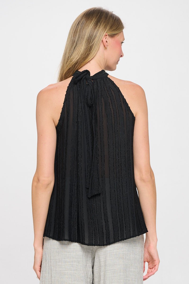 Sheer Textured Halter Tie neck Sleeveless Top - Shellcreations