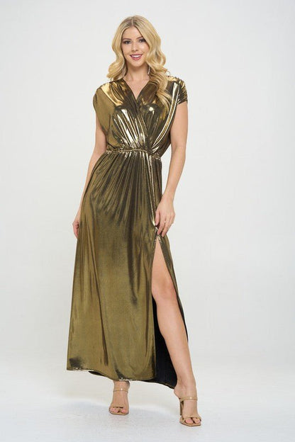 Sleeveless Metallic Maxi Dress - Shellcreations