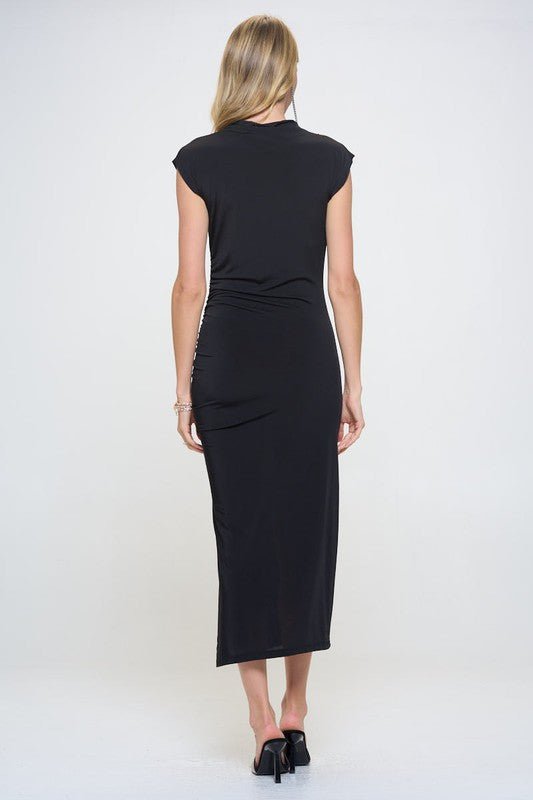 Sleeveless Ruched Dress with Slit - Shellcreations