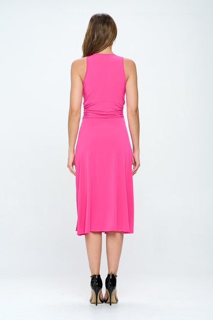 Solid Deep V Neck Lined Dress with Slit - Shellcreations