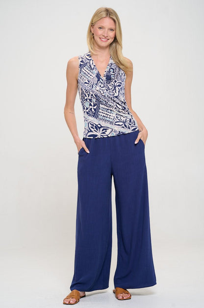 Solid Linen Wide Leg Pants with Pockets - Shellcreations