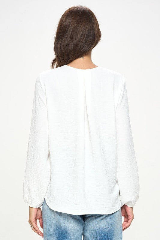 Solid Long Sleeve Surplice Top - Shellcreations