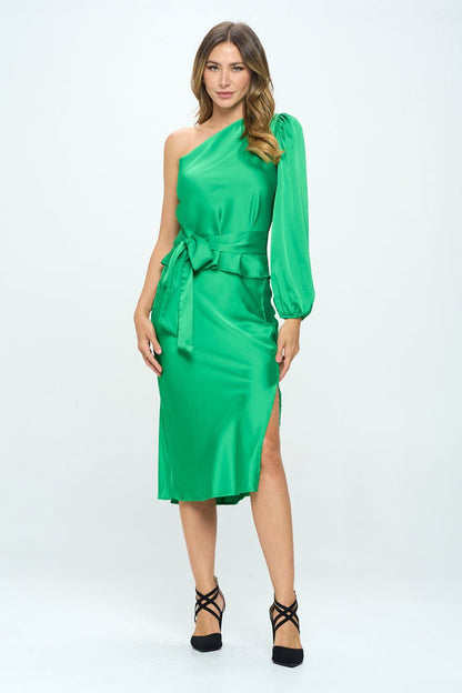 Solid Satin Midi Skirt with Slit - Shellcreations