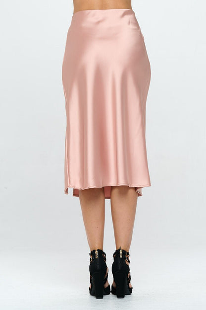 Solid Satin Midi Skirt with Slit - Shellcreations