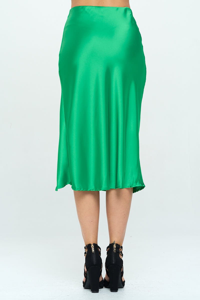 Solid Satin Midi Skirt with Slit - Shellcreations