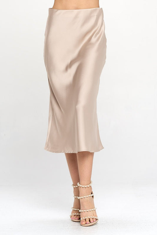 Solid Satin Midi Skirt - Shellcreations