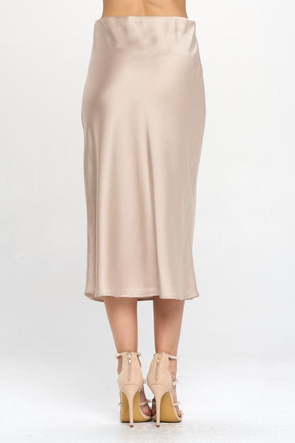 Solid Satin Midi Skirt - Shellcreations