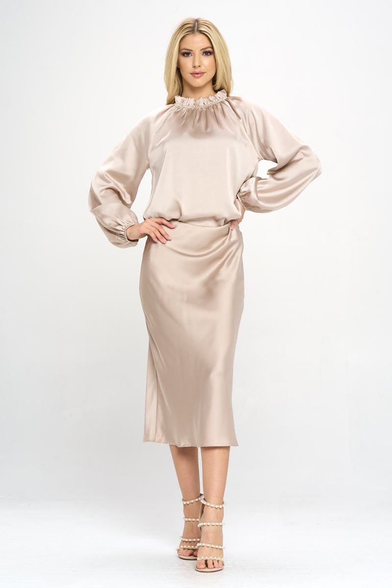 Solid Satin Midi Skirt - Shellcreations