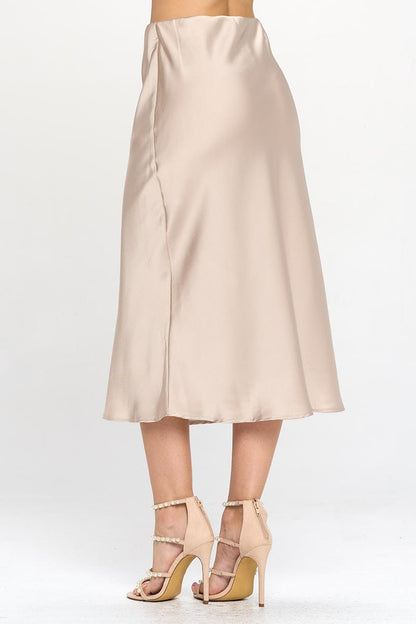 Solid Satin Midi Skirt - Shellcreations
