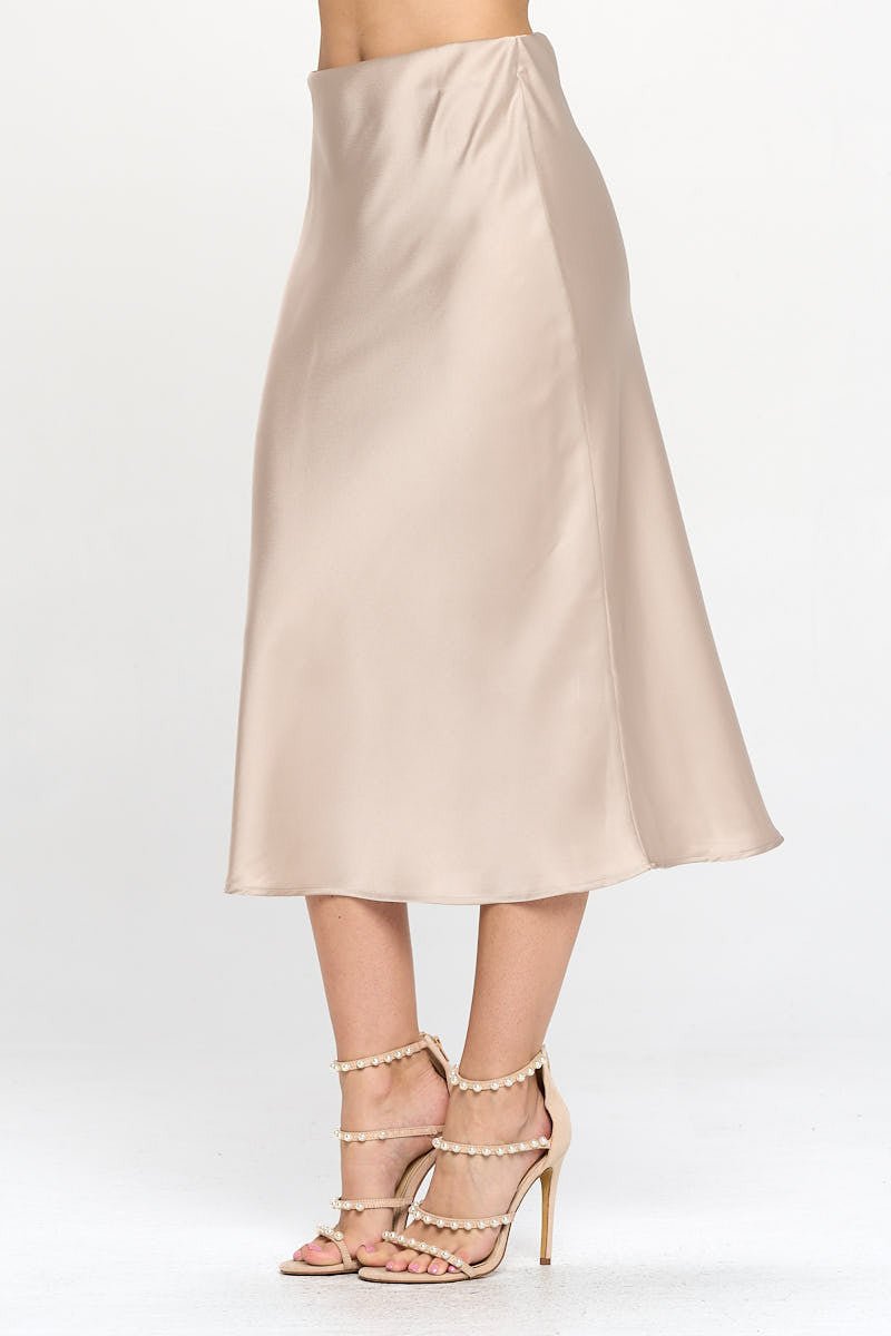 Solid Satin Midi Skirt - Shellcreations
