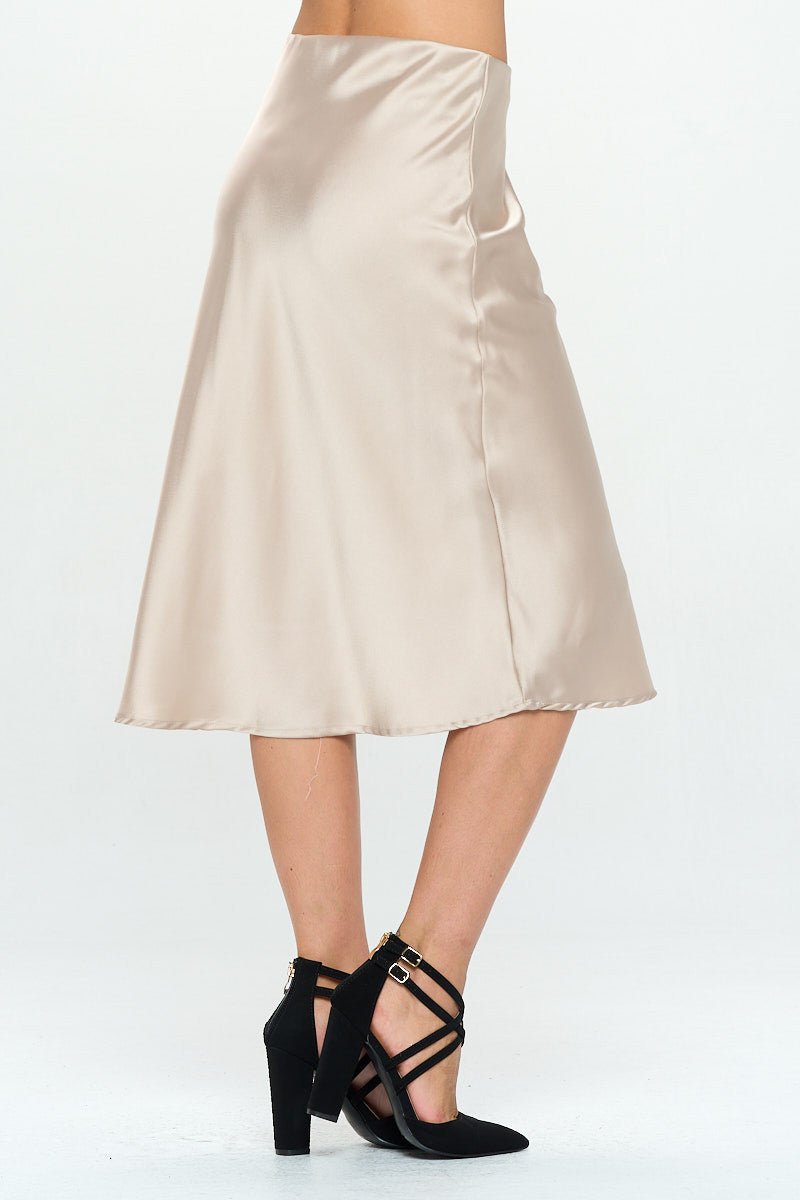 Solid Satin Midi Skirt - Shellcreations