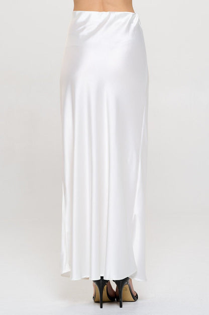 Solid Silky Satin Maxi Skirt - Shellcreations