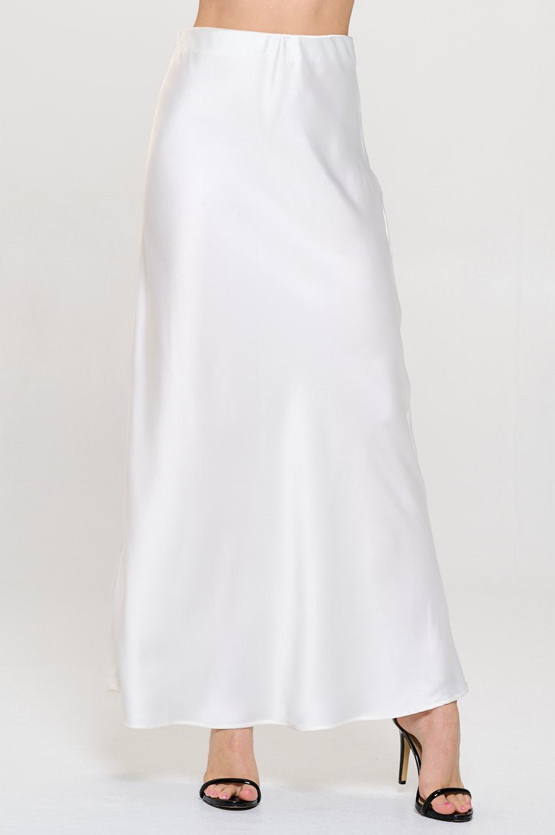 Solid Silky Satin Maxi Skirt - Shellcreations