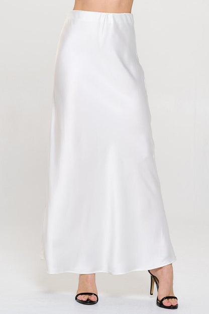 Solid Silky Satin Maxi Skirt - Shellcreations