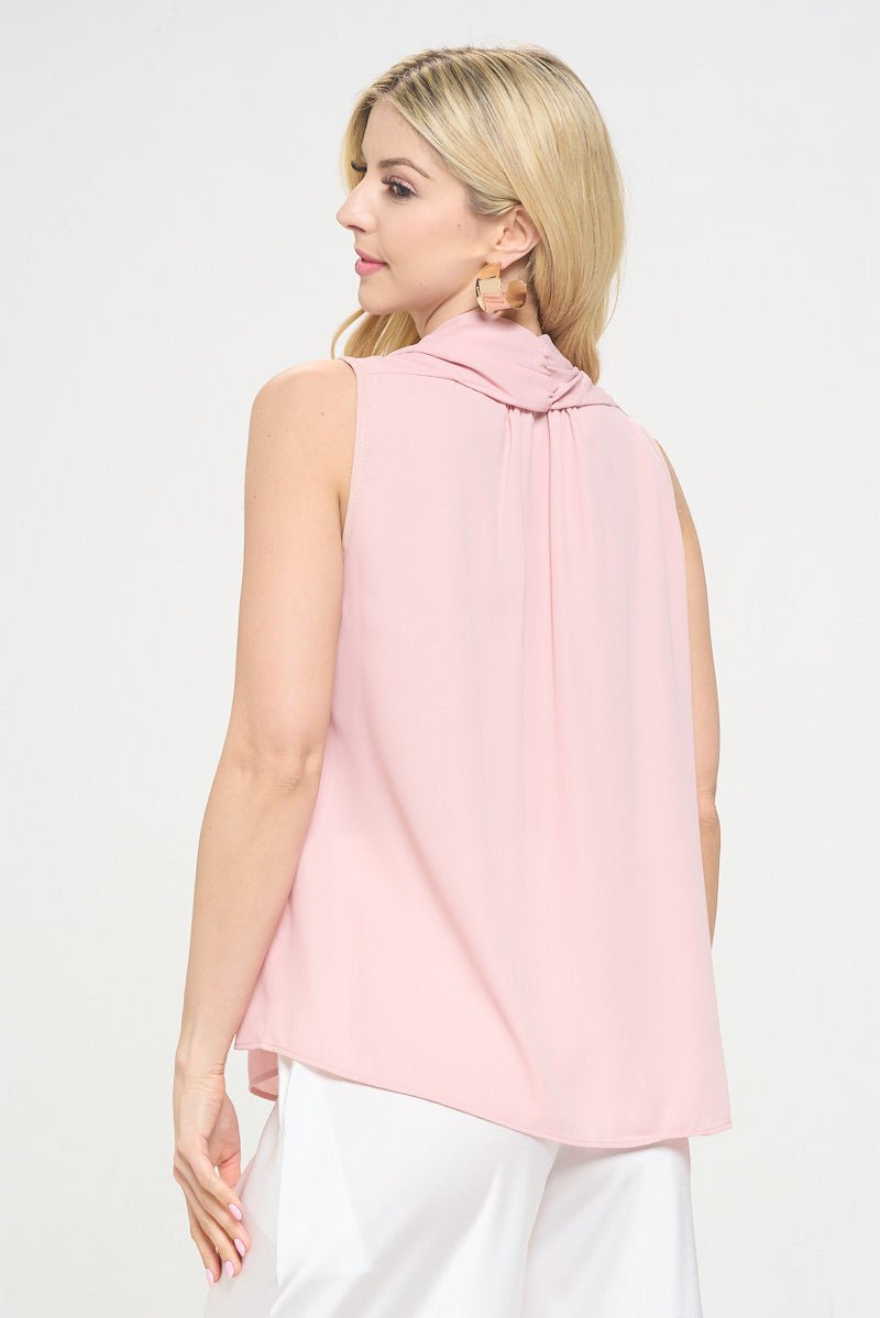 Solid V neck Top with Drape Neckline - Shellcreations