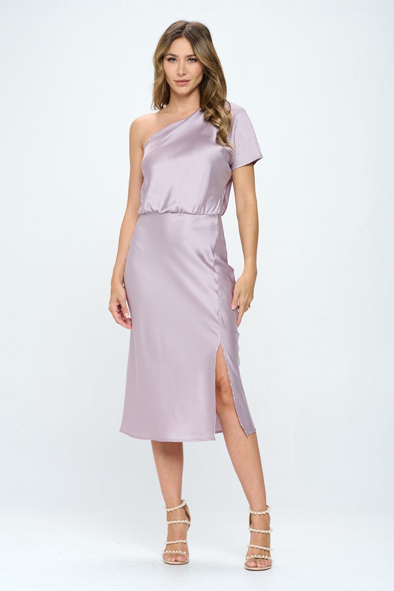 Stretch Satin One Shoulder Dress - Shellcreations