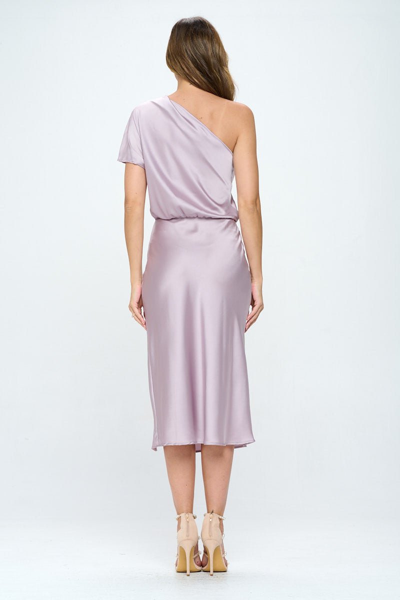 Stretch Satin One Shoulder Dress - Shellcreations
