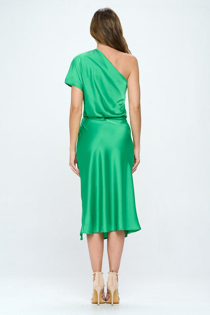 Stretch Satin One Shoulder Dress - Shellcreations