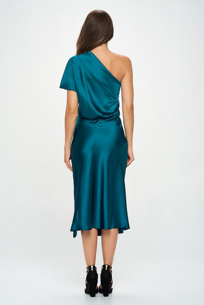 Stretch Satin One Shoulder Dress - Shellcreations