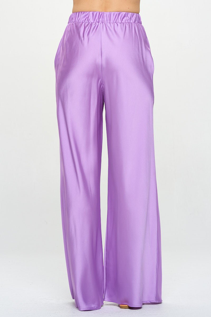 Stretch Satin Pants w/ Elastic Waist and Pockets - Shellcreations