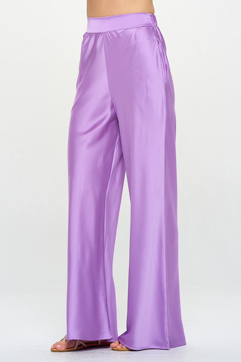 Stretch Satin Pants w/ Elastic Waist and Pockets - Shellcreations