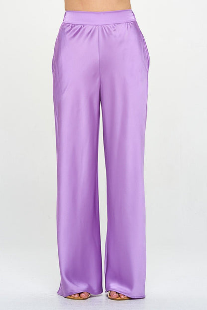 Stretch Satin Pants w/ Elastic Waist and Pockets - Shellcreations