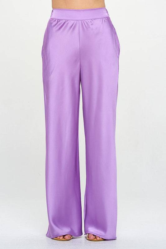 Stretch Satin Pants w/ Elastic Waist and Pockets - Shellcreations