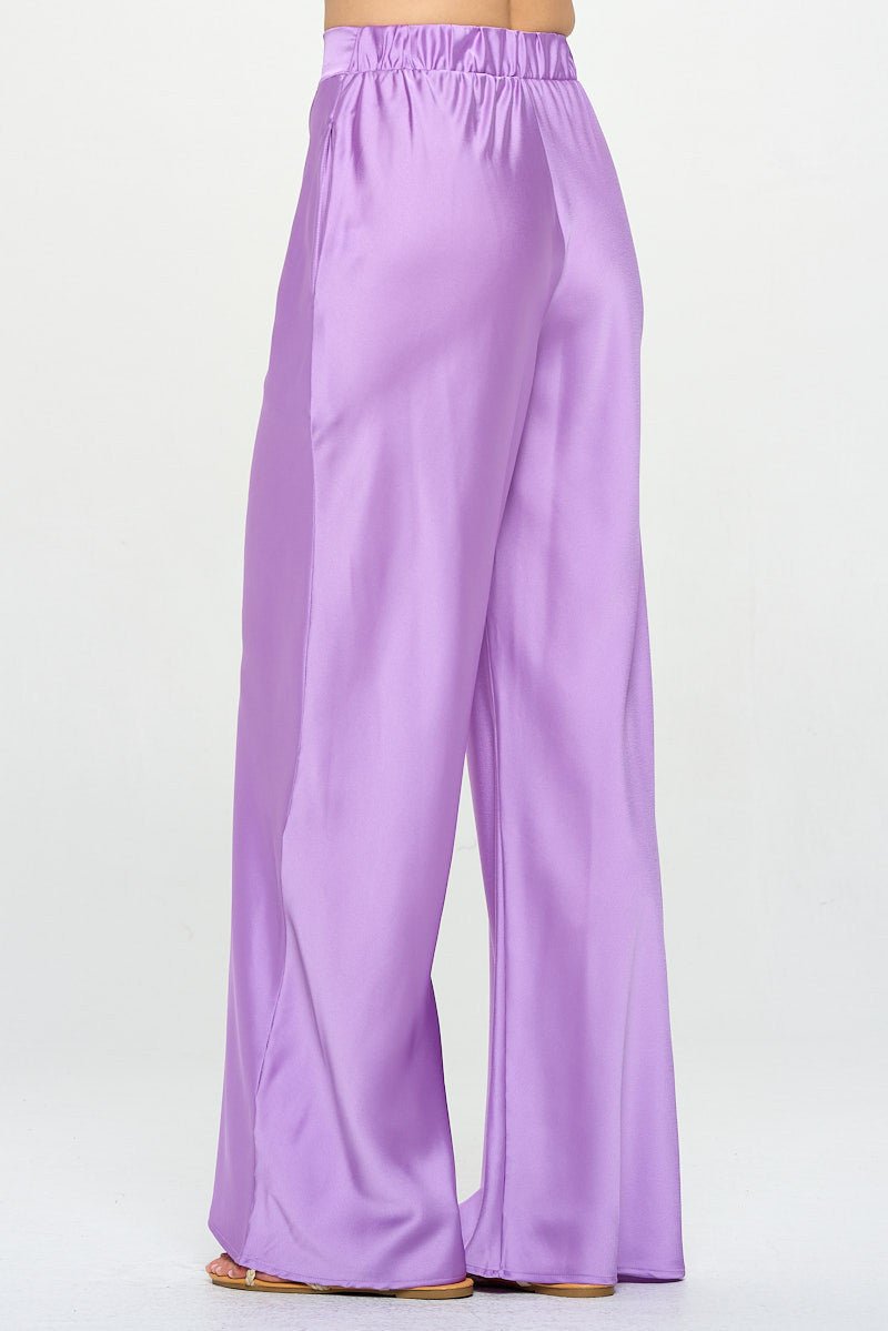 Stretch Satin Pants w/ Elastic Waist and Pockets - Shellcreations