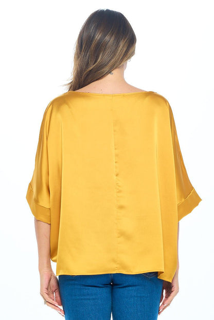 Stretch Satin Solid Round neck Oversize Top - Shellcreations