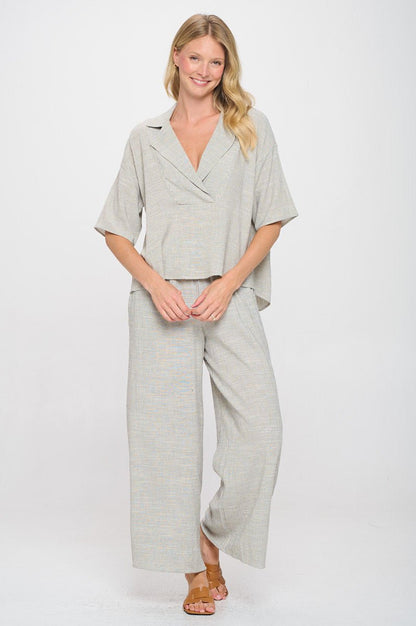 Striped Cotton Relaxed Oversize Fit V neck Top with Colla - Shellcreations