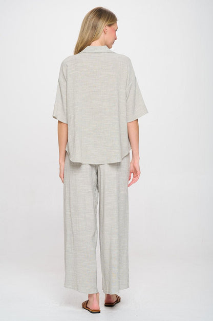 Striped Cotton Relaxed Oversize Fit V neck Top with Colla - Shellcreations