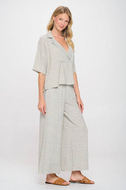 Striped Cotton Relaxed Oversize Fit V neck Top with Colla - Shellcreations