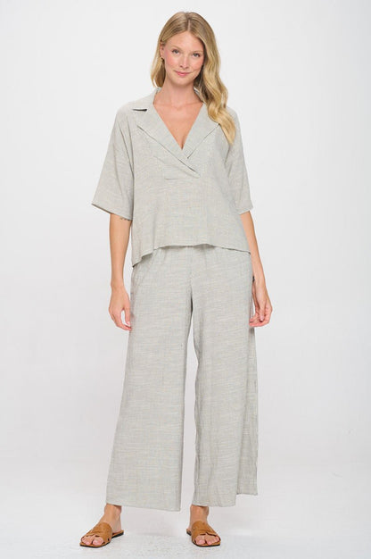 Striped Cotton Relaxed Oversize Fit V neck Top with Colla - Shellcreations