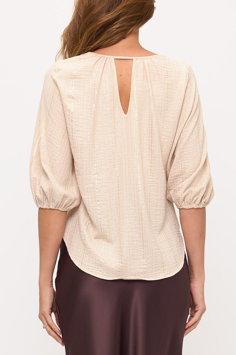 Striped Print V neck 3/4 Sleeve Top - Shellcreations