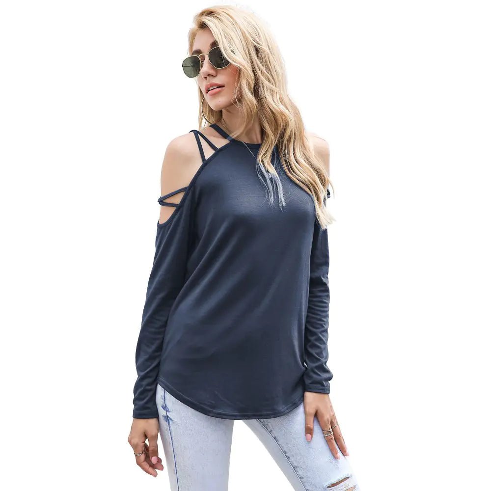 Stylish Off - Shoulder Long Sleeve Top - Shellcreations