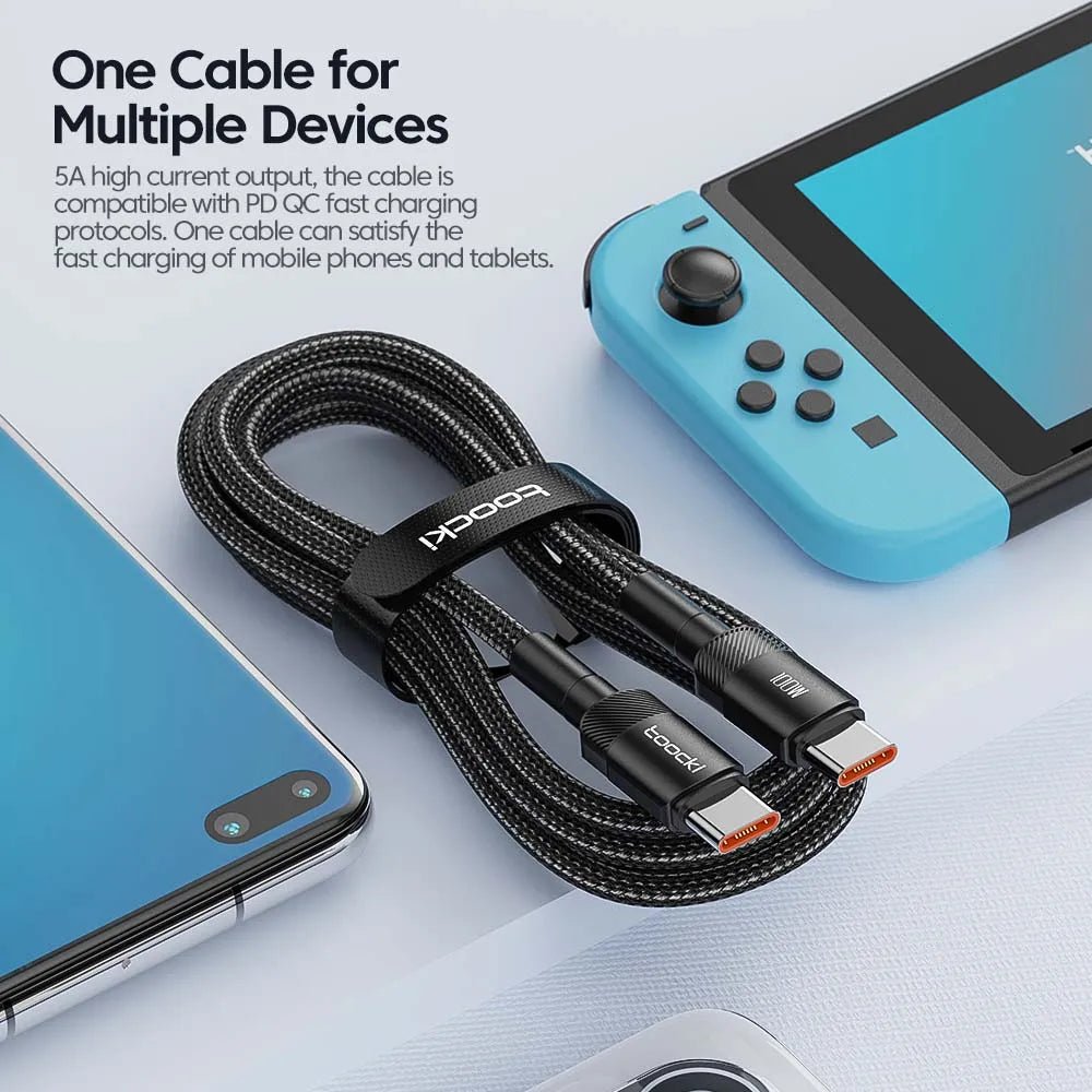 Toocki 100W Type C to USB C Cable PD 3.0 Quick Charge 4.0 Fast Charging Type C to Type C for iPhone 15 Macbook Samsung Xiaomi - Shellcreations