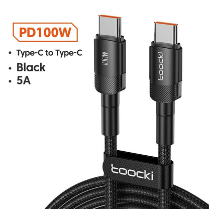 Toocki 100W Type C to USB C Cable PD 3.0 Quick Charge 4.0 Fast Charging Type C to Type C for iPhone 15 Macbook Samsung Xiaomi - Shellcreations