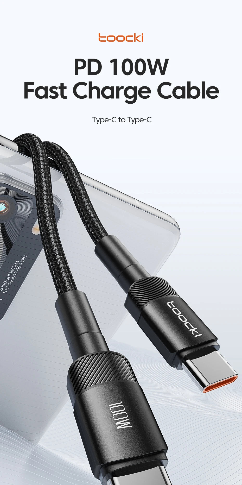 Toocki 100W Type C to USB C Cable PD 3.0 Quick Charge 4.0 Fast Charging Type C to Type C for iPhone 15 Macbook Samsung Xiaomi - Shellcreations