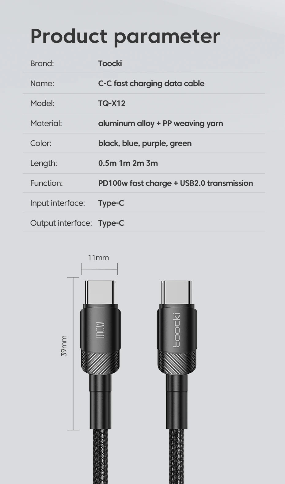 Toocki 100W Type C to USB C Cable PD 3.0 Quick Charge 4.0 Fast Charging Type C to Type C for iPhone 15 Macbook Samsung Xiaomi - Shellcreations