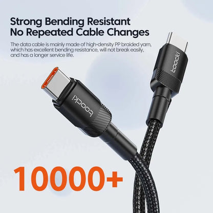 Toocki 100W Type C to USB C Cable PD 3.0 Quick Charge 4.0 Fast Charging Type C to Type C for iPhone 15 Macbook Samsung Xiaomi - Shellcreations