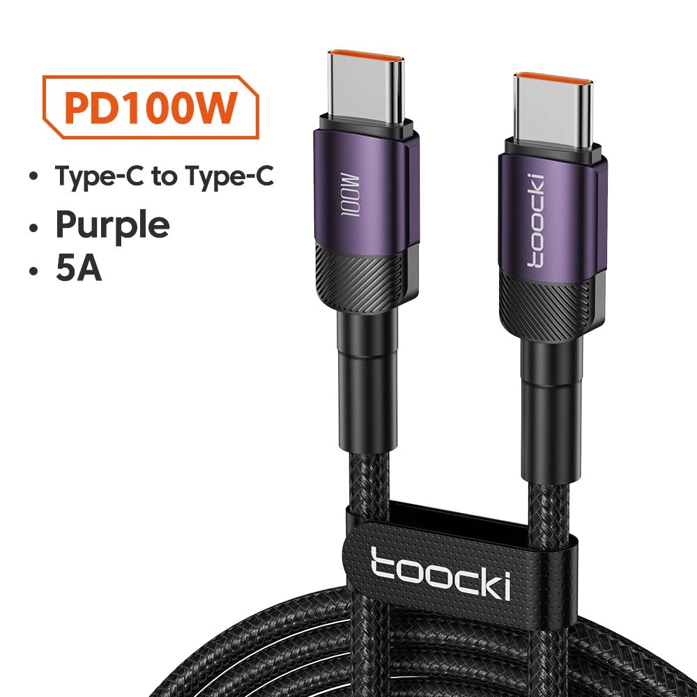 Toocki 100W Type C to USB C Cable PD 3.0 Quick Charge 4.0 Fast Charging Type C to Type C for iPhone 15 Macbook Samsung Xiaomi - Shellcreations