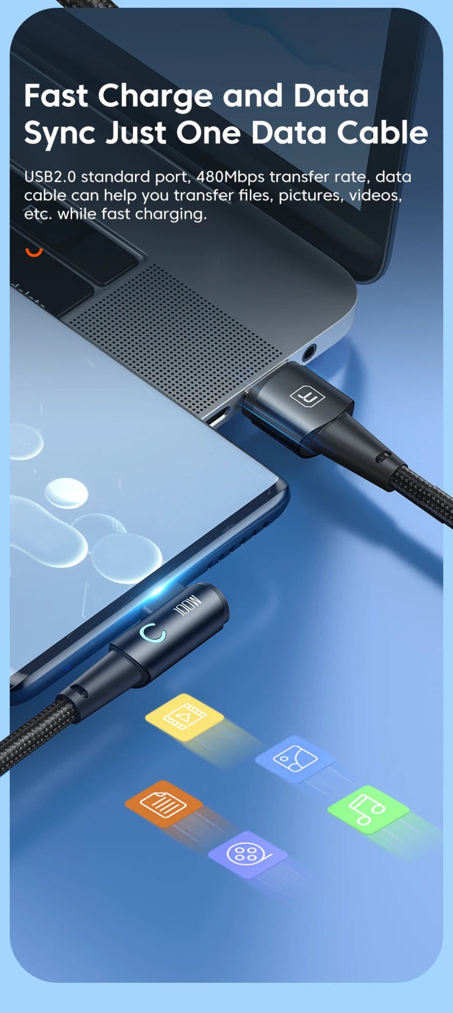 Toocki 6A USB C Cable 90 Degree For OPPO 100W Fast Charging Cord For Honor Huawei Oneplus Realme Charger Data Wire - Shellcreations