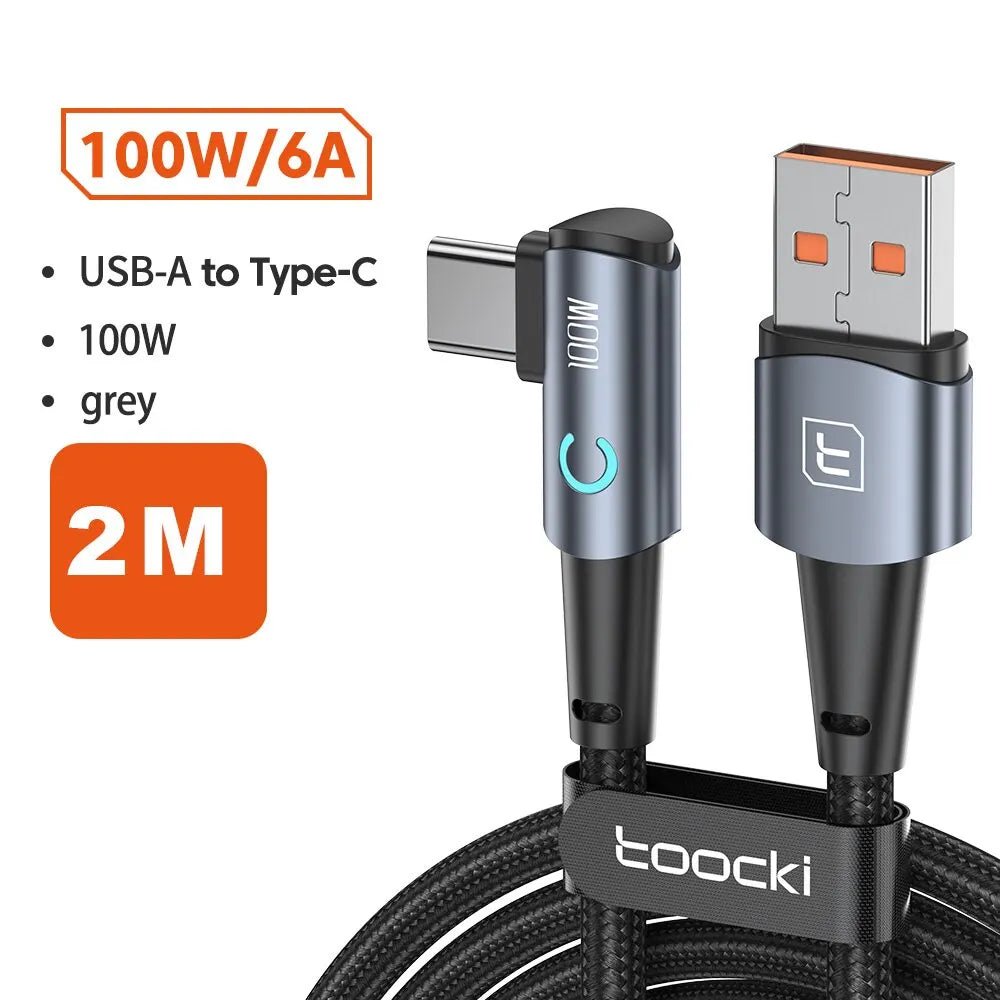 Toocki 6A USB C Cable 90 Degree For OPPO 100W Fast Charging Cord For Honor Huawei Oneplus Realme Charger Data Wire - Shellcreations
